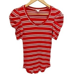 Hinge 90's Style Striped V Neck Tee Sz XXS